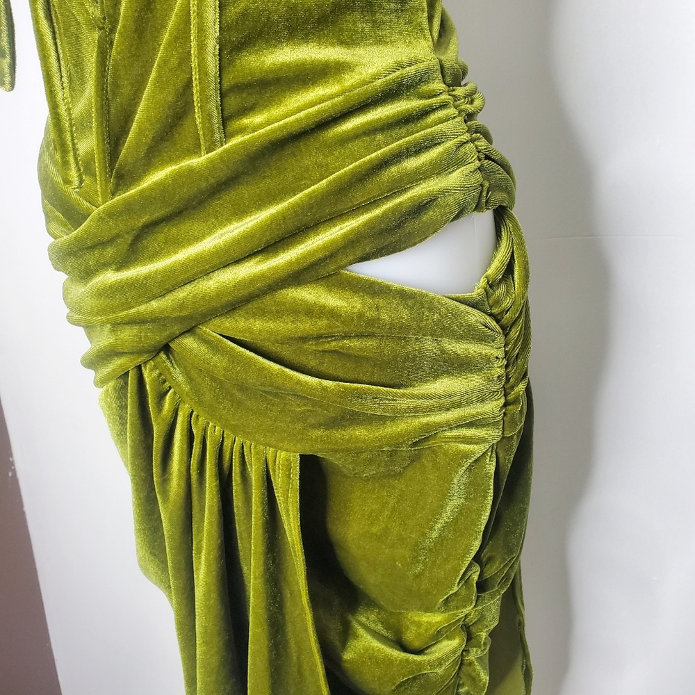 NEW | Dress Decode | Velvet Asymmetrical Hem Cut Out Front Ruched Dress - Picture 8 of 13